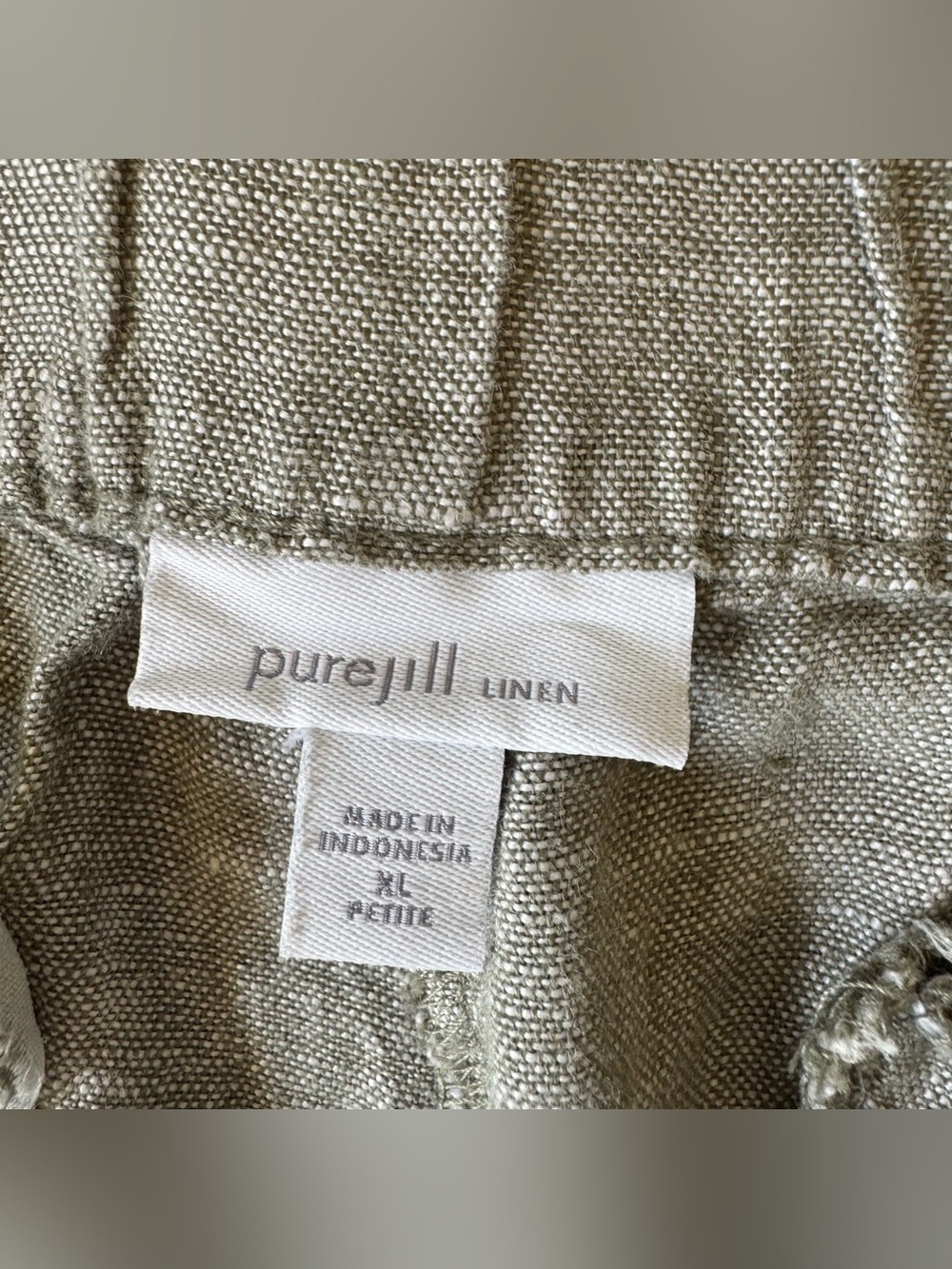 Pure Jill J Jill Gray 100% Linen Cropped Capri Pants Pull on Elastic waist XLP - Picture 5 of 6